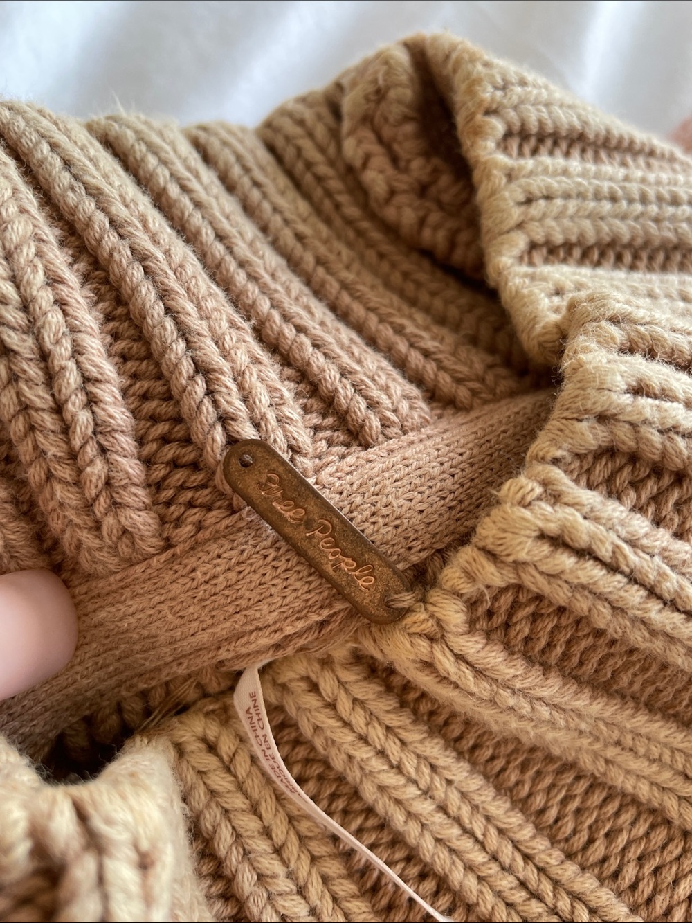 Free People Cropped Cable-Tuck Mock Neck Sweater - Camel. Small. - Picture 3 of 5